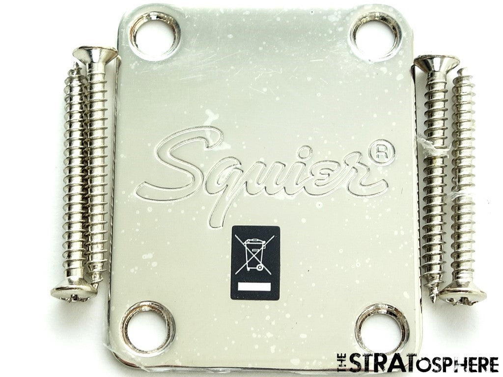 Fender Squier Classic Vibe 70s Jazz J Bass, NECK PLATE, Nickel, Logo.