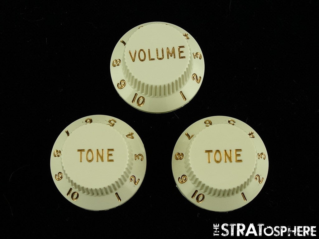 USED Fender Stratocaster Strat, 3 GUITAR KNOBS 1 Volume 2 Tone Ivory