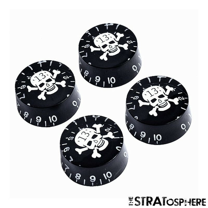 *NEW 4 CONTROL KNOBS for Gibson Les Paul 6mm Shaft Push On Black & White Skull