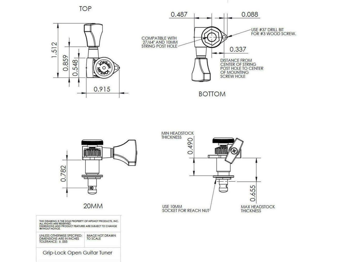 NEW Hipshot Griplock LOCKING TUNERS Closed 3x3 with UMP Gold 6K2EL0G