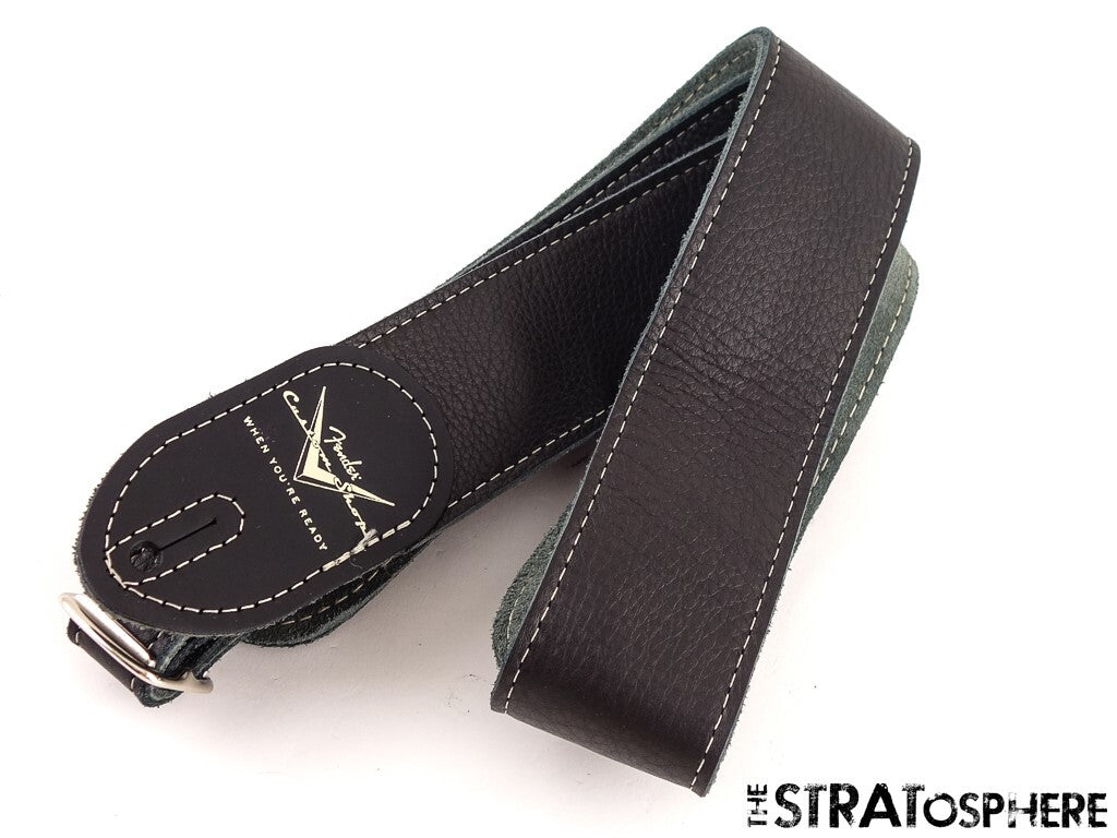 Fender Custom Shop GUITAR STRAP, Strat Black Leather Vintage Custom '58 Tele.