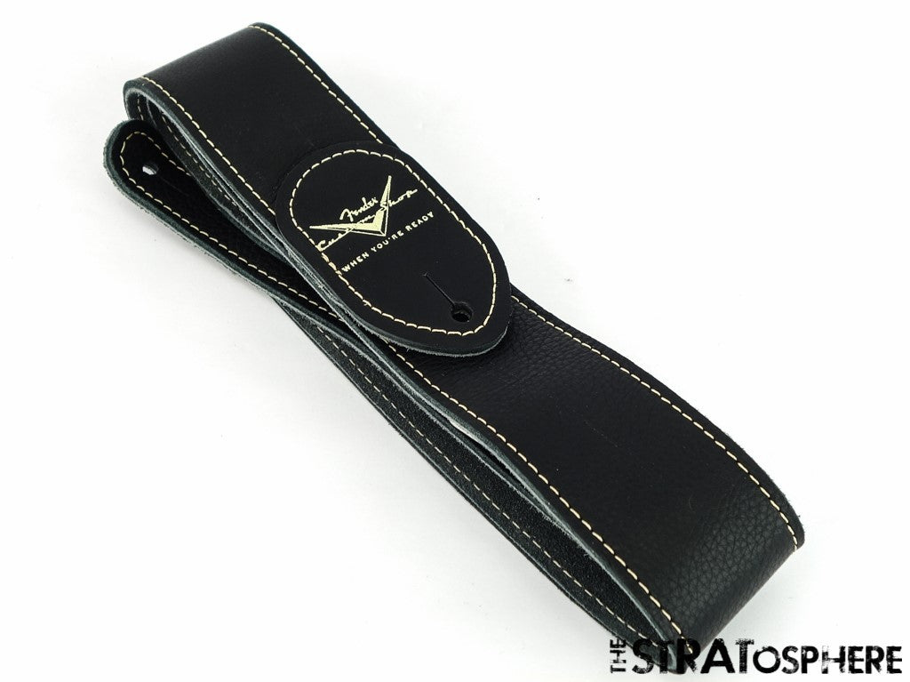 Fender Custom Shop GUITAR STRAP, 1954 Strat Black Leather, 54 TCP, Tele.
