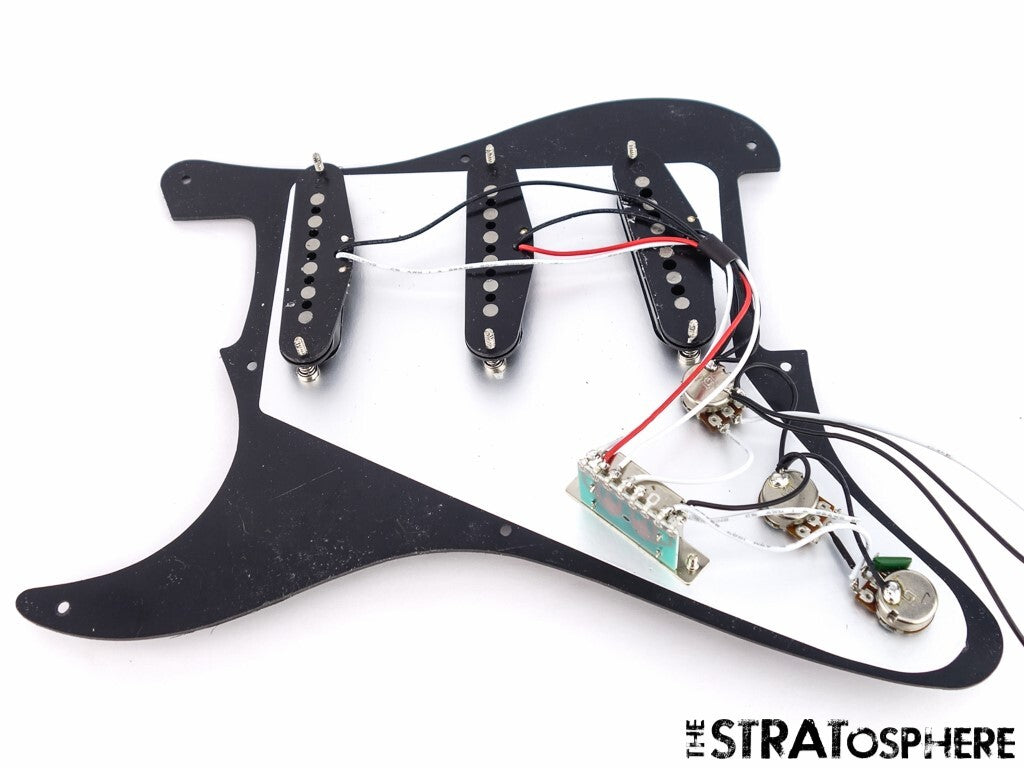*NEW Alnico 5 LOADED PICKGUARD for Fender Strat Black 1 Ply 8 Hole, BEVELED