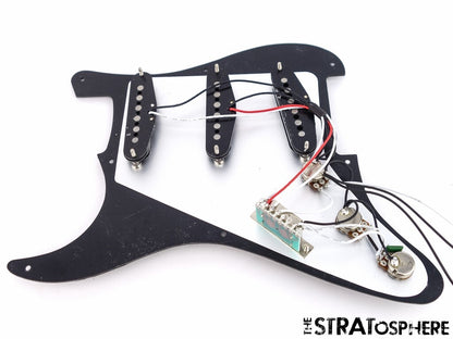 *NEW Alnico 5 LOADED PICKGUARD for Fender Strat Black 1 Ply 8 Hole, BEVELED