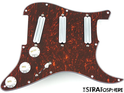 *NEW High Output Rails LOADED PICKGUARD for Fender Strat Red Tortoise 11 Hole
