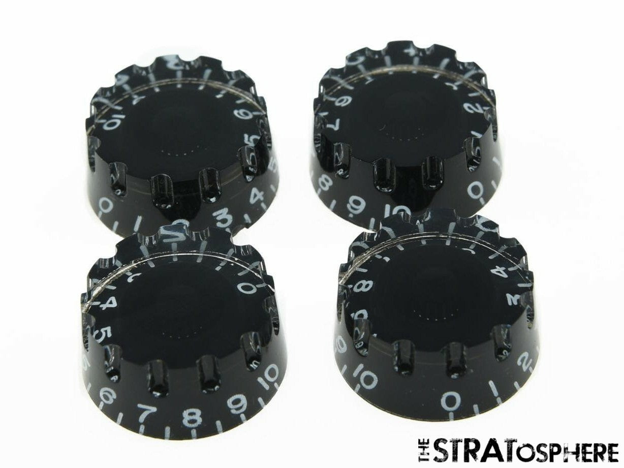 *NEW 4 CONTROL KNOBS for Gibson Les Paul 6mm Shaft Push On Speed Black Knurled