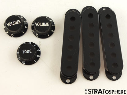 NOS Lot of 5 Sets of Plastic Pickup Covers & Knobs for Fender Strat Black
