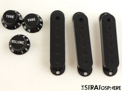 NOS Lot of 5 Sets of Plastic Pickup Covers & Knobs for Fender Strat Black