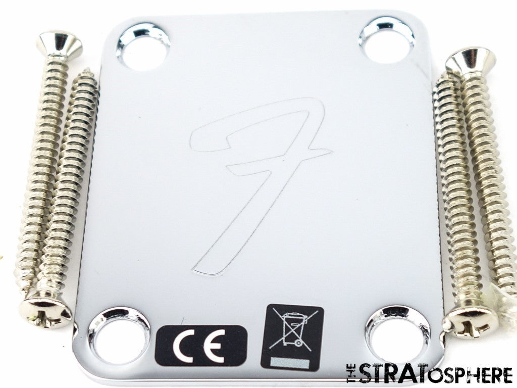 Fender Player II Mustang PJ Bass Chrome, ''F'' Logo, NECK PLATE & Bolts.