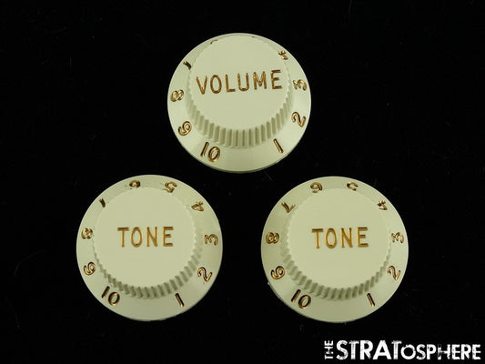 USED Fender Stratocaster Strat, 3 GUITAR KNOBS 1 Volume 2 Tone Ivory