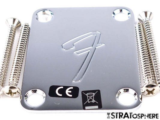 Fender Player II Jazzmaster Chrome, 4-Bolts, ''F'' Logo NECK PLATE Guitar, Part.