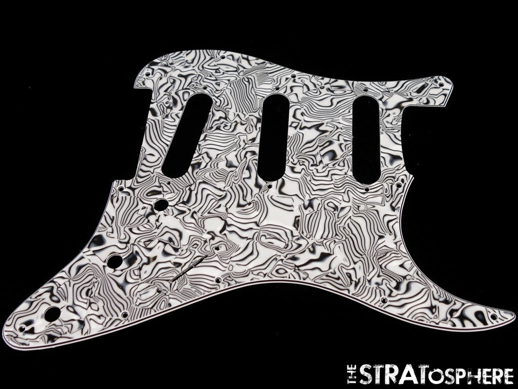 *NEW Black/White Abalone Stratocaster PICKGUARD 3 Ply Standard 11 Hole