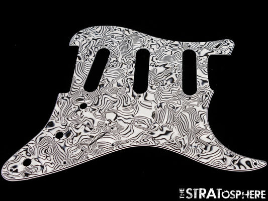 *NEW Black/White Abalone Stratocaster PICKGUARD 3 Ply Standard 11 Hole