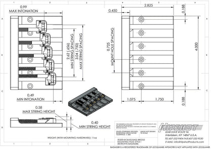 NEW Hipshot Kickass High Mass 5 STRING Bass BRIDGE for Badass Bass Nickel 5K501N