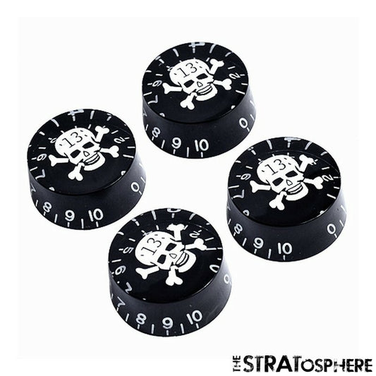 *NEW 4 CONTROL KNOBS for Gibson Les Paul 6mm Shaft Push On Black & White Skull